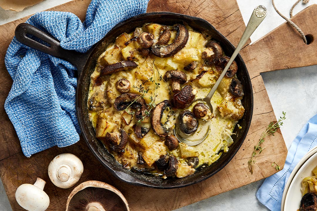 Creamy Mushroom, Leek and Potato Gratin