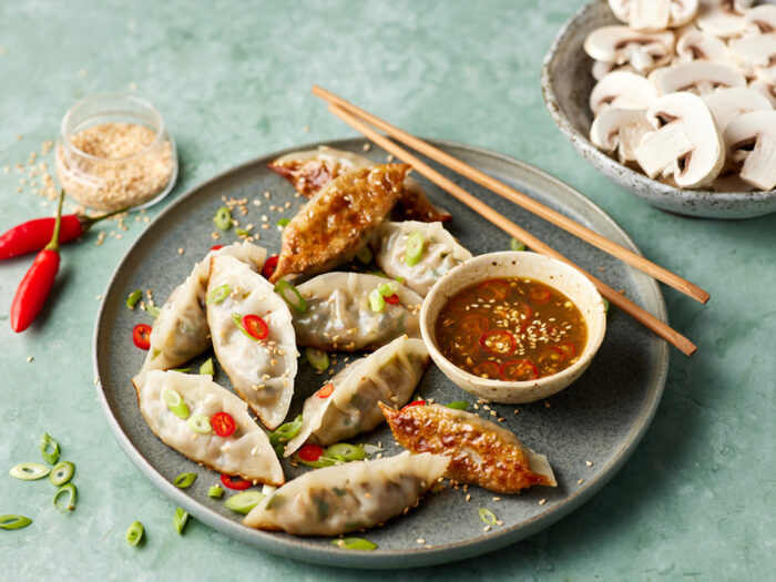 Mushroom and chive gyoza