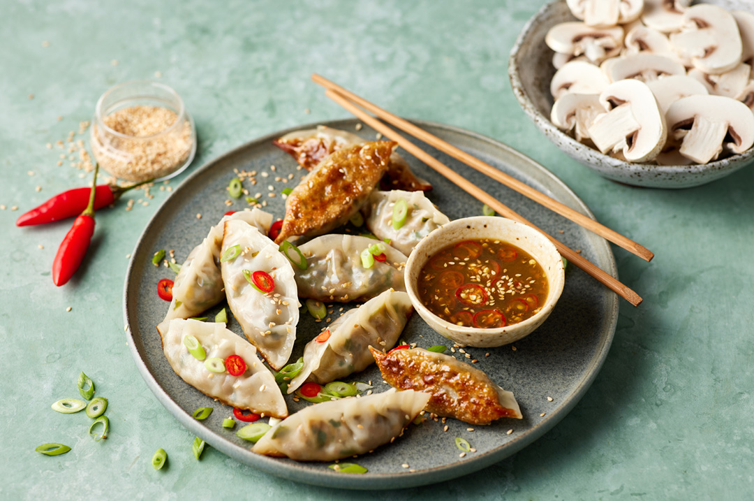 Mushroom and chive gyoza