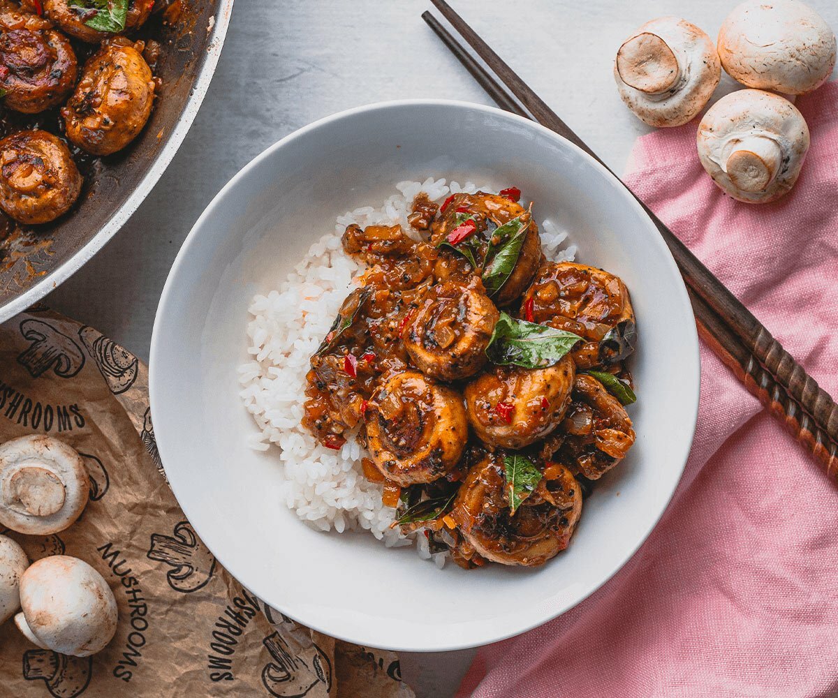 black pepper mushroom with rice