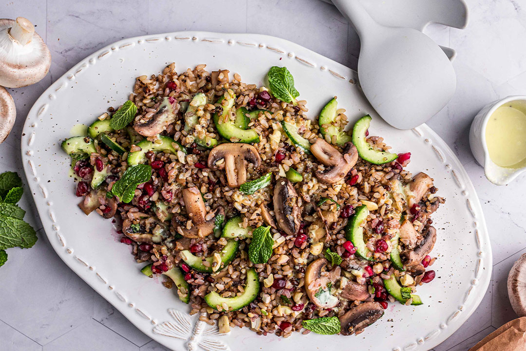 JewelLed Rice and Grain Salad with Mushrooms and Zesty Lemon Mustard Dressing