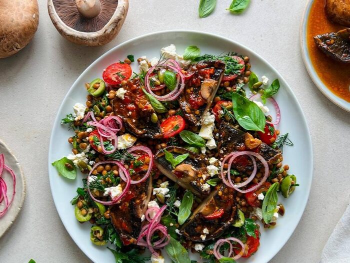 Harissa Mushroom & lentil salad