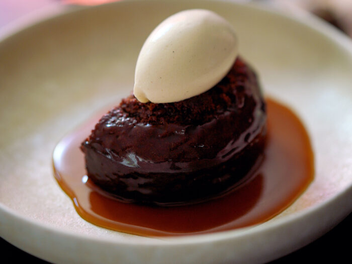 Mushroom Sticky Date Pudding with Vanilla Ice Cream