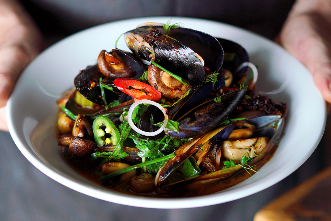 Mushroom XO Mussels and Greens