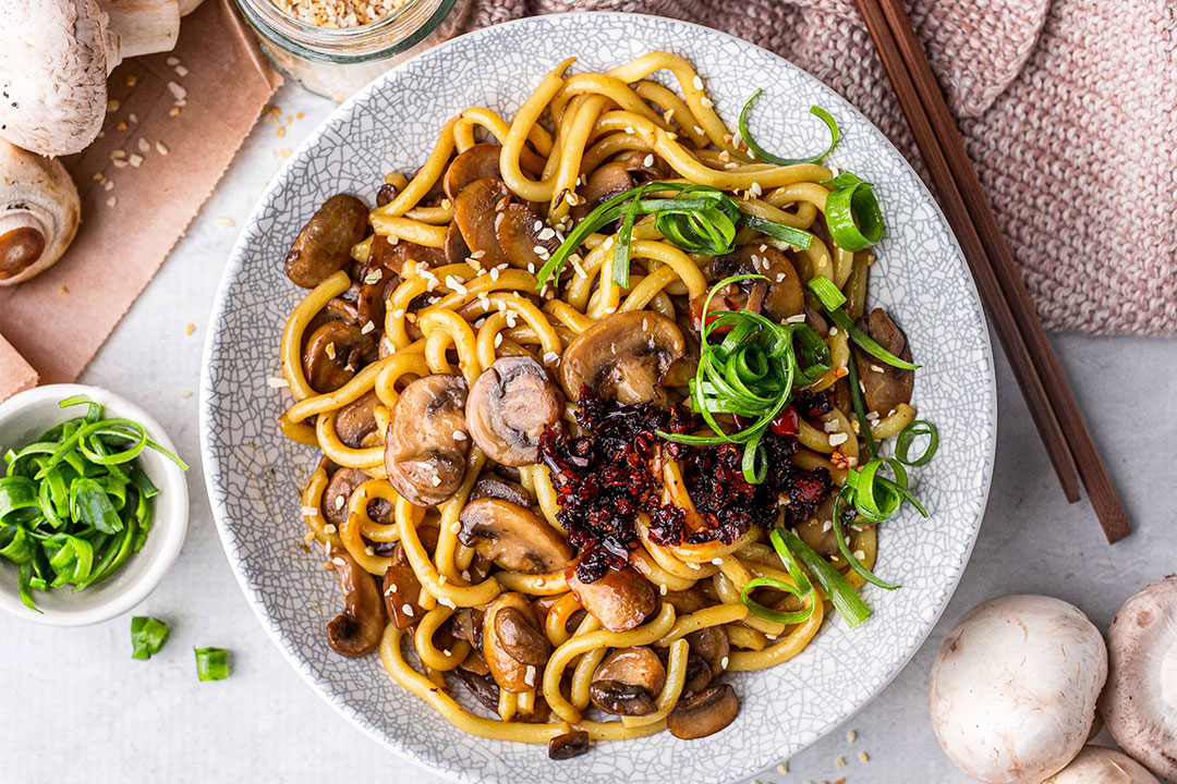 Hokkien Noodle Stir Fry with Mushrooms and Chilli Oil