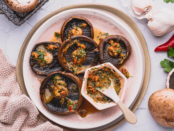 Portobello teaks with coriander chimichurri