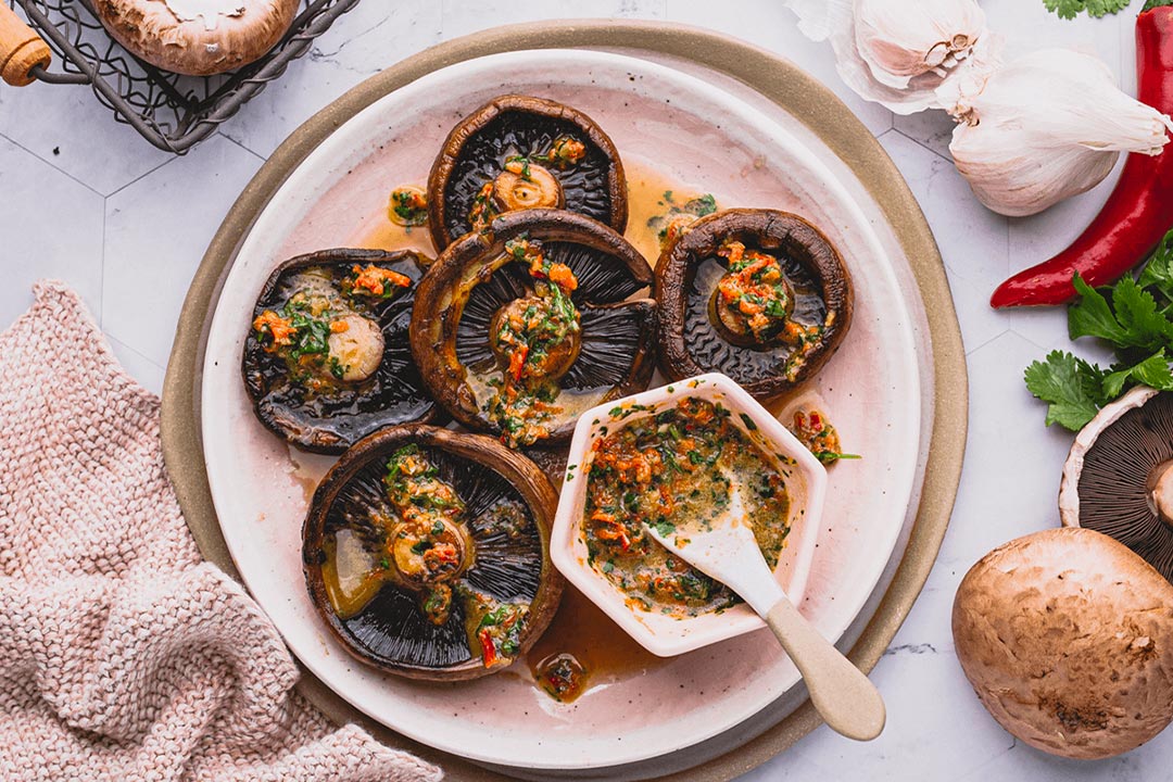 Portobello teaks with coriander chimichurri