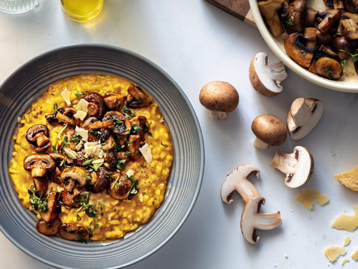 Sautéed mushroom and butternut pumpkin risotto